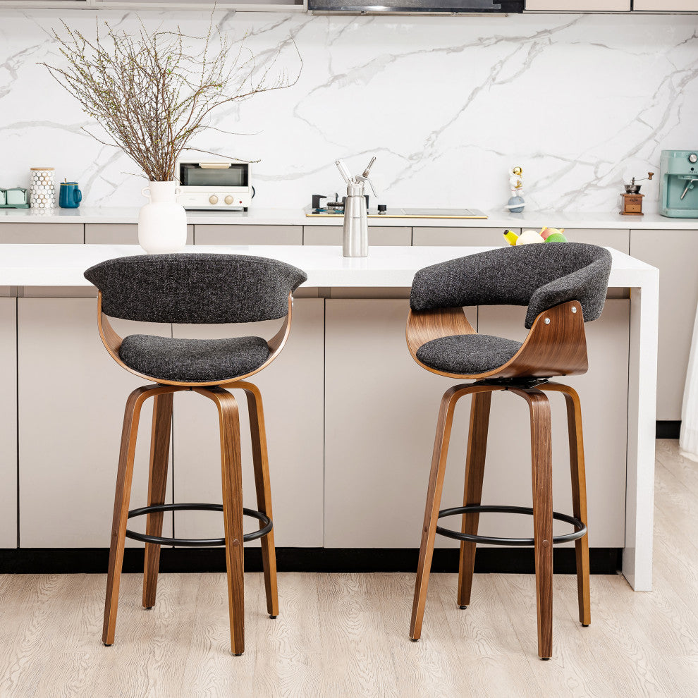 Bentwood Swivel Bar Chair, PU Leather, Set of 2, Dark Blue