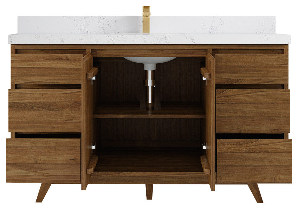 Madison Teak 60 Single Bathroom Vanity in Dark Natural 2" Empira Quartz