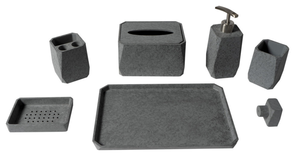 ALFI brand ABCO1023 7 Piece Solid Concrete Gray Matte Bathroom Accessory Set