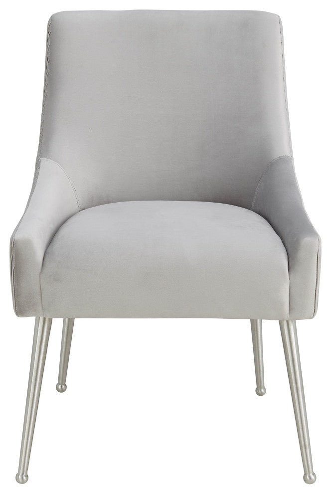 Beatrix Pleated Velvet Side Chair, Light Gray/Silver