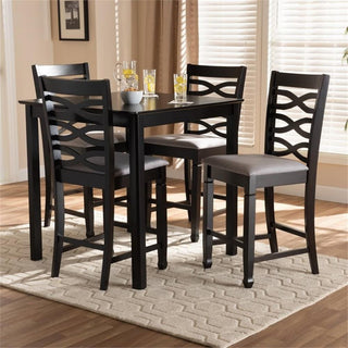 Lanier Gray Fabric Upholstered Espresso Browned 5-Piece Wood Pub Set