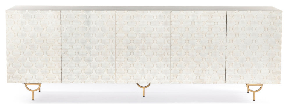 Rio Media Console-Round Cut White Wash