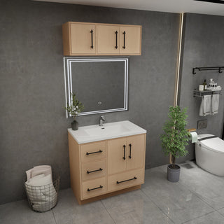 Victoria 36" Solid Wood Bath Vanity, Overhead Cabinet, Yellow Oak