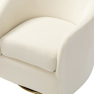 Upholstered Accent Comfy Swivel Chair With Metal Base, Ivory