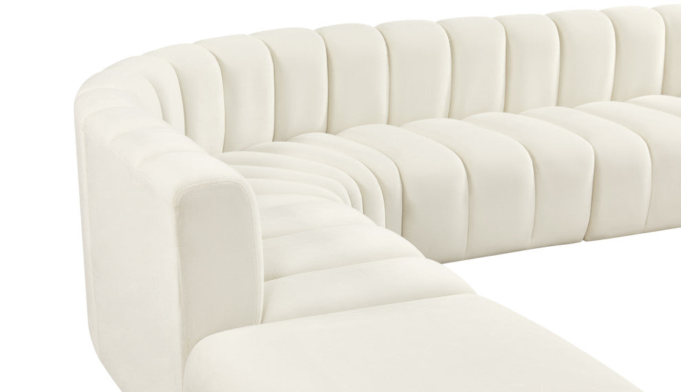 Arc Velvet Upholstered 7-Pc. L-Shaped Modular Sectional, Cream