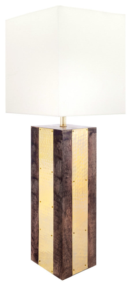 Nuloom Wood and Brass Cotton Shade Gold Finish Inline Switch Table Lamp, 25"