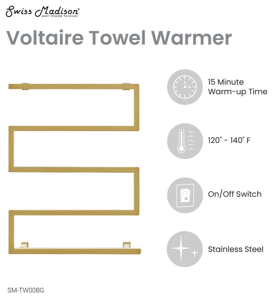 Voltaire 5-Bar Electric Towel Warmer, Brushed Gold