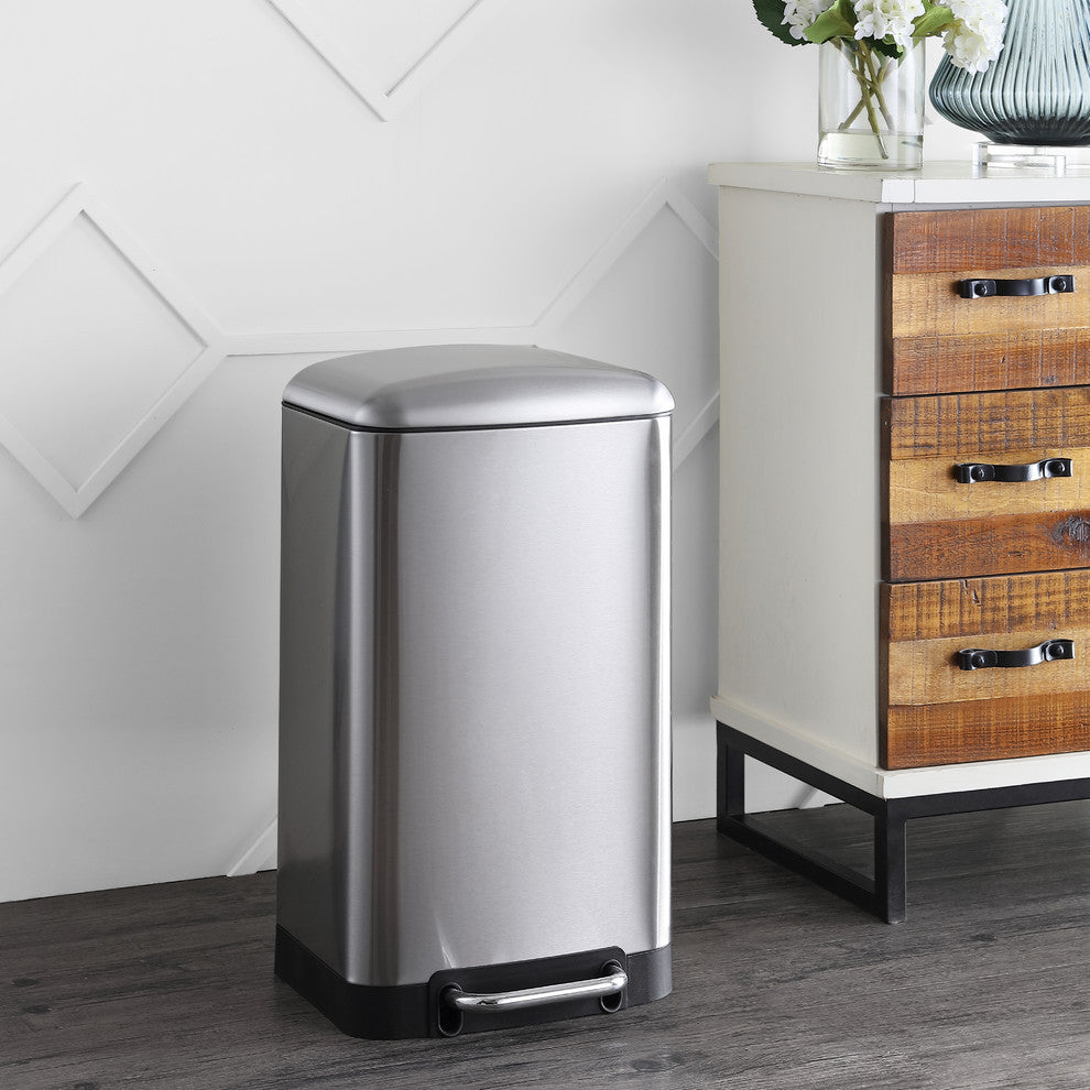 Ashley Rectangular Trash Can With Soft-Close Lid, Steel, 8 gal.
