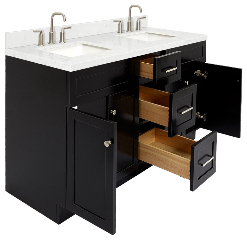 Ariel Hamlet 60" Double Rectangle Sink Bathroom Vanity, Carrara Quartz