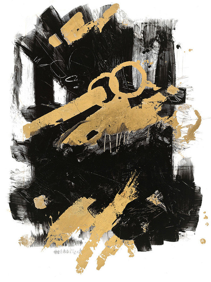 "Gold Black Abstract Panel I" Art Block Framed Canvas, 16"x20"