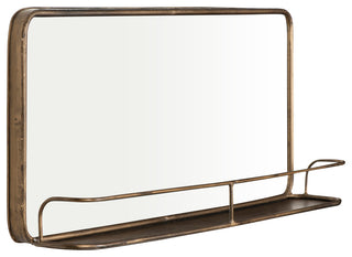 19.5"x27.5" Metal Framed Wall Mirror With Shelf, Brass, Double Vanity
