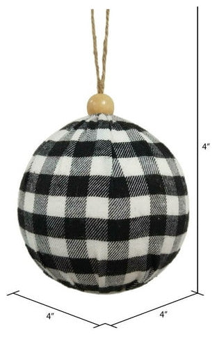 Vickerman MC210542 4"Black and White Plaid Cloth Ball Ornament 4 Pieces Per Box