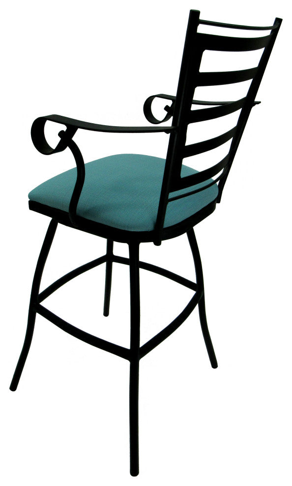 Outdoor Indoor Swivel Bar Stool Counter, Aqua Linen - Black, 35"