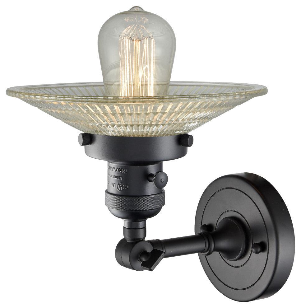 1-Light Halophane 10" Sconce, Matte Black, Clear Halophane Shade