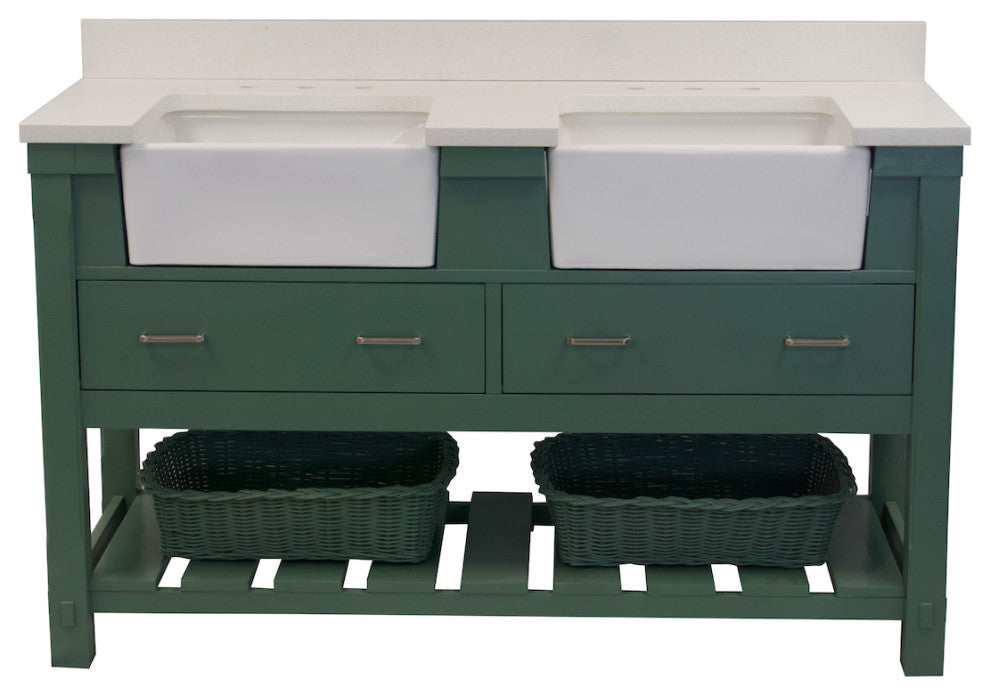Charlotte 60" Bathroom Vanity, Sage Green, Quartz, Double