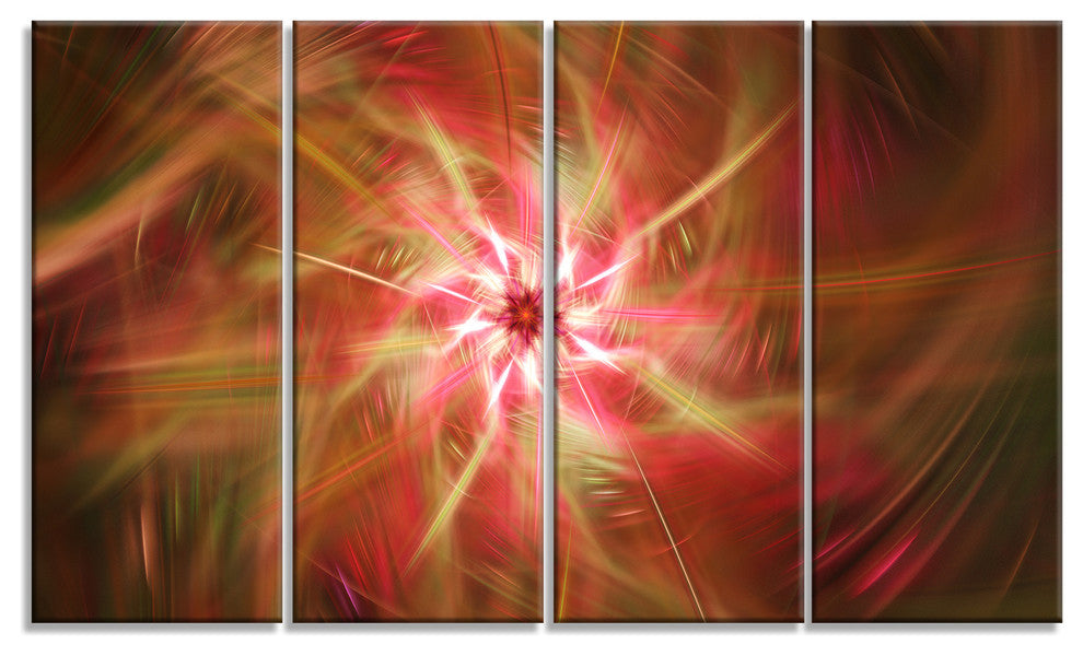 Rotating Brown Bright Fireworks, Floral Canvas Art Print, 48"x28", 4 Panels