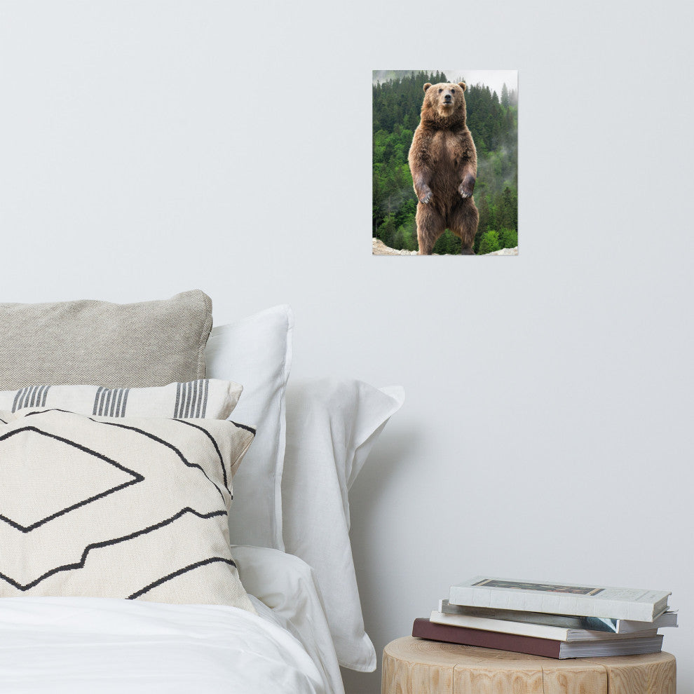 Big Standing Brown Bear On Mountain Top Loose Wall Art Print, 11" X 14"