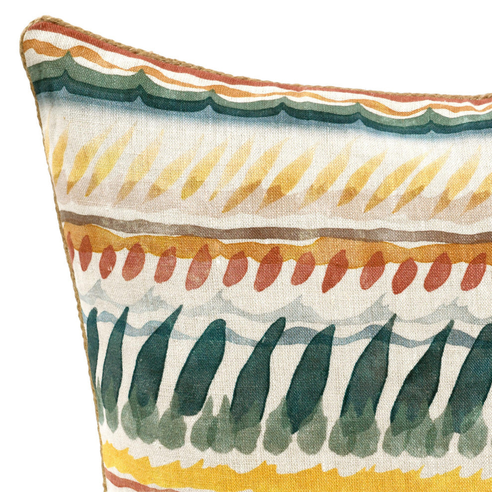 Cetara 22" Belgian Linen Fabric Multi-Color Throw Pillow
