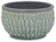 Round Blue Ceramic Pot, Overlapping Leaf Pattern, 8"