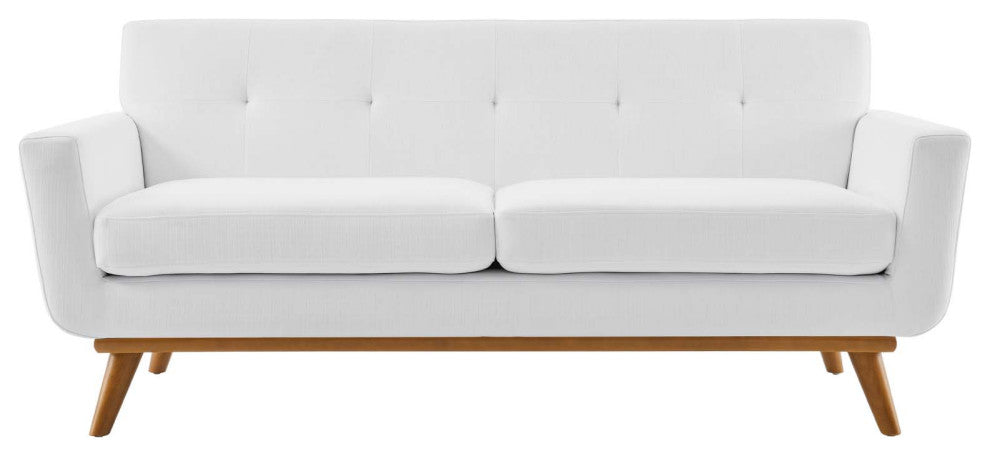 Loveseat Sofa, Fabric, White, Modern, Living Lounge Room Hotel Lobby Hospitality