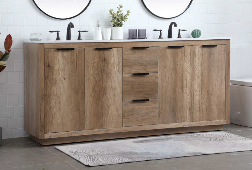 Bethany 72" Double Bathroom Vanity, Natural Oak