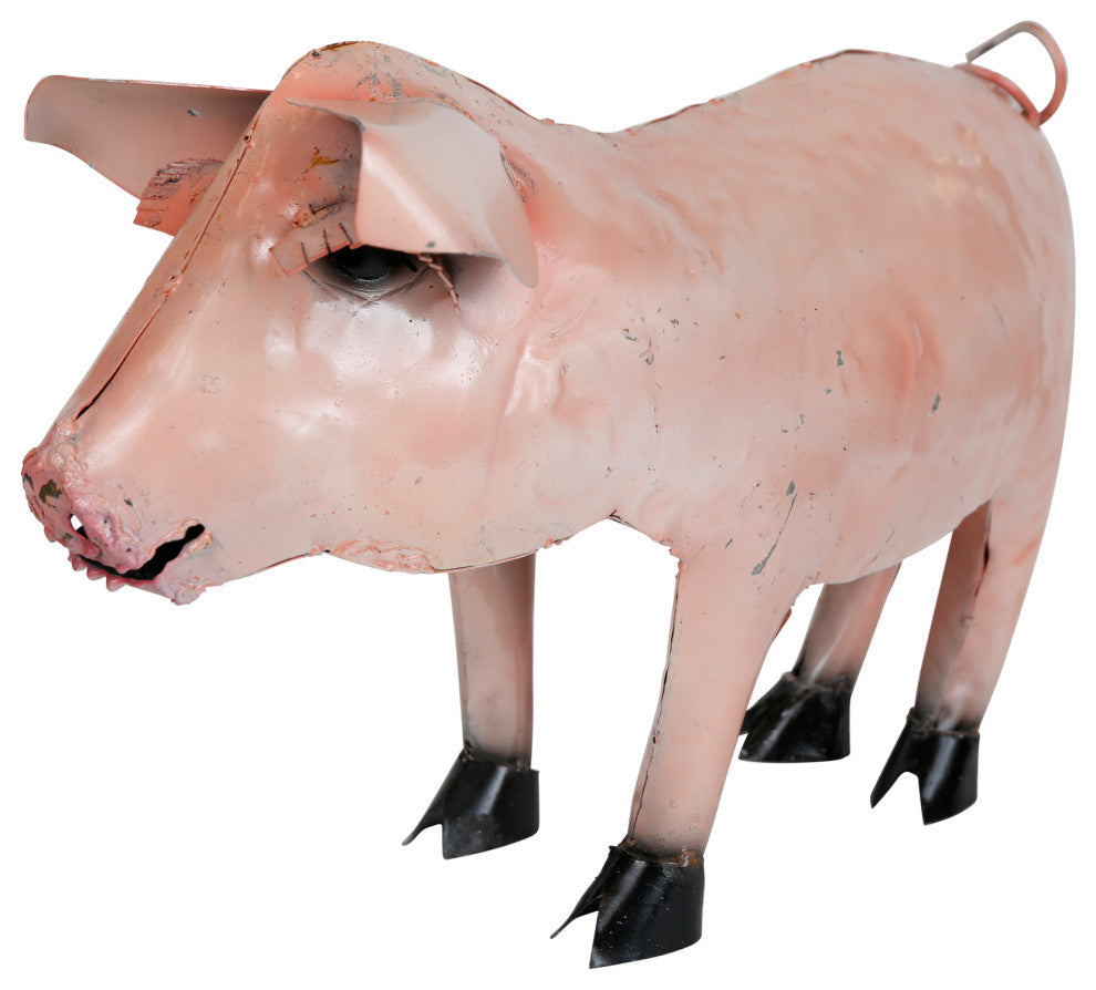 Recycled Metal Standing Pig, Pink