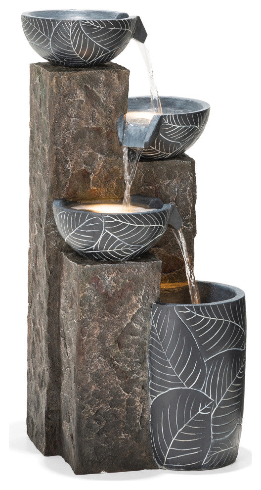 Natural Leaf Textured 4-Tier Resin Fountain