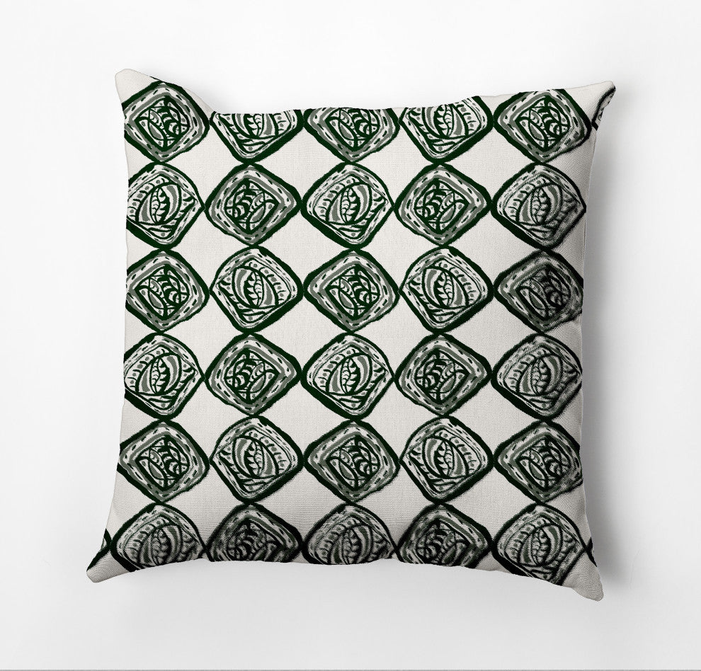 Cowry Check Pillow, Dark Green, 16"x16"