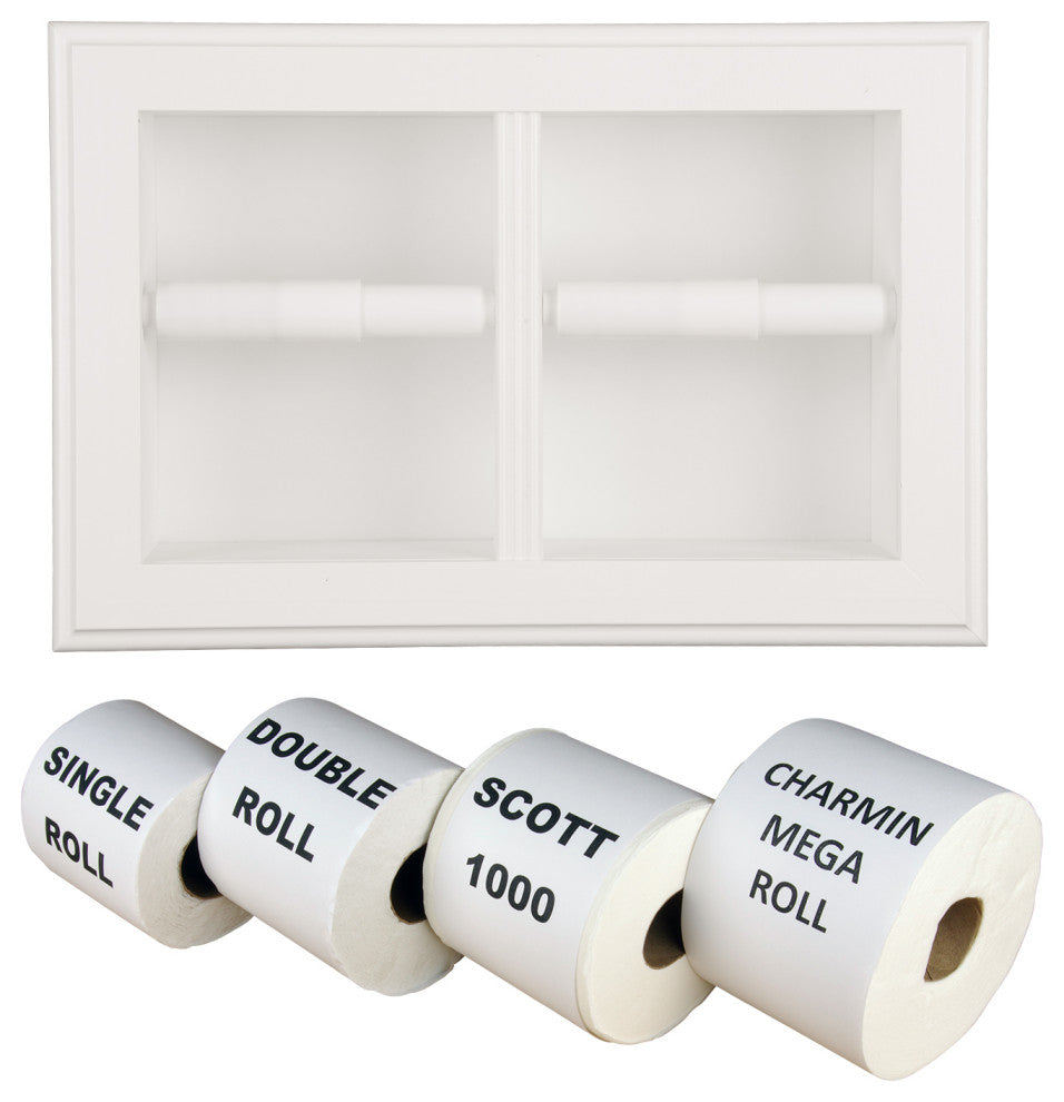 Bayshore Recessed Solid Wood Double Toilet Paper Holder 13.25x8.5, White Enamel