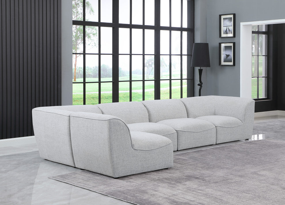 Miramar Linen Textured Fabric  5-Piece Modular L-Shaped Sectional, Grey