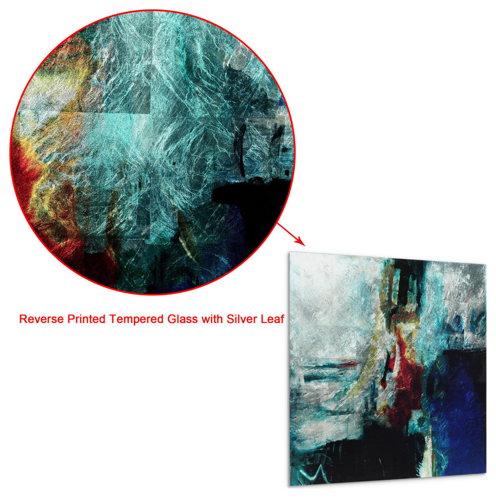 "Interplay Abstract I" Wall Art Reverse Printed Tempered Glass With Silver Leaf