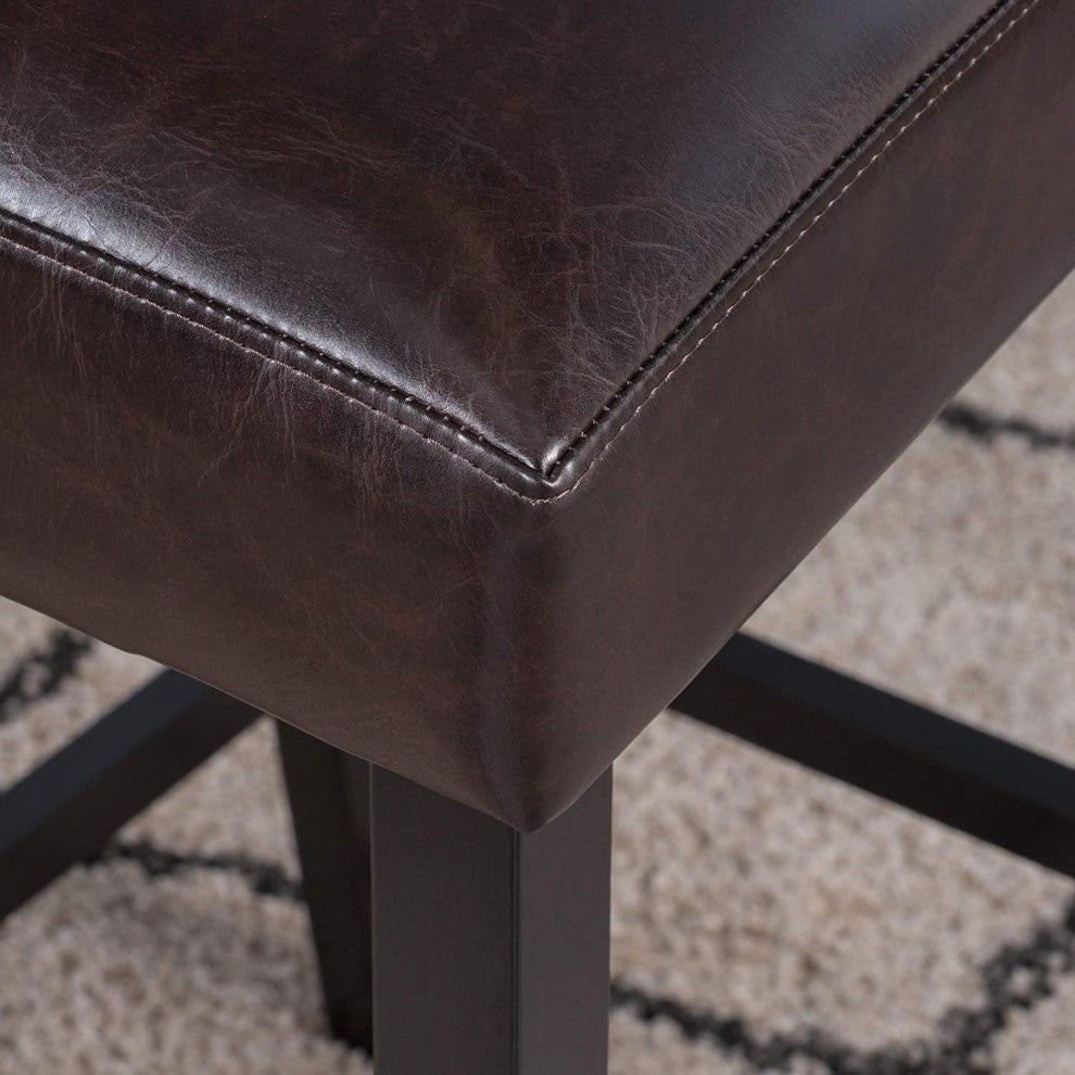 2 Pack Bar Stool, Espresso Finished Legs With Brown Faux Leather Seat & Nailhead