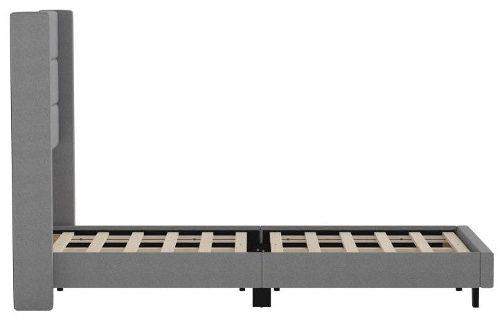 Hollis Upholstered Platform Bed with Wingback Headboard w/Mattress Foundation, Gray, Twin