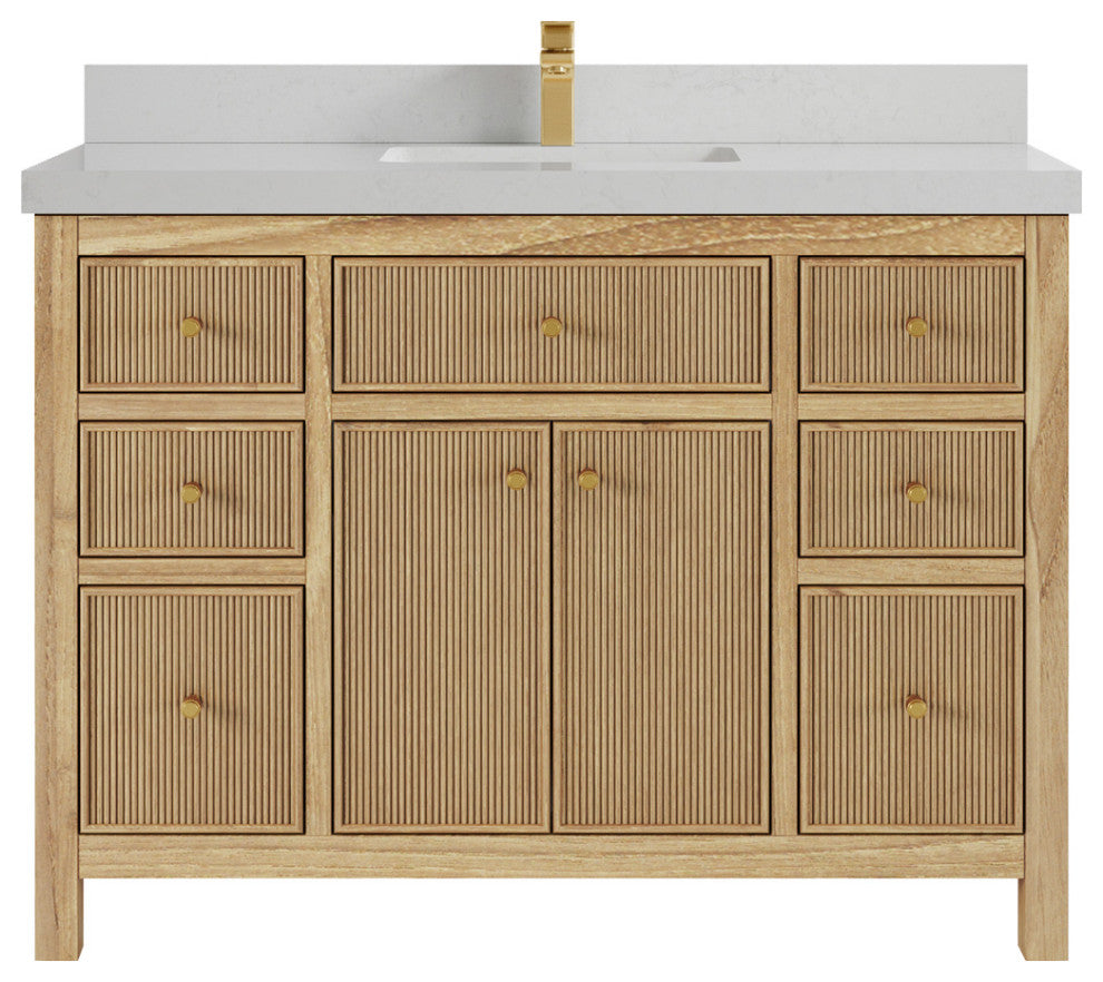 Sonoma 48 Single Sink Bath Vanity in Light Natural Teak with 2" Carrara Quartz