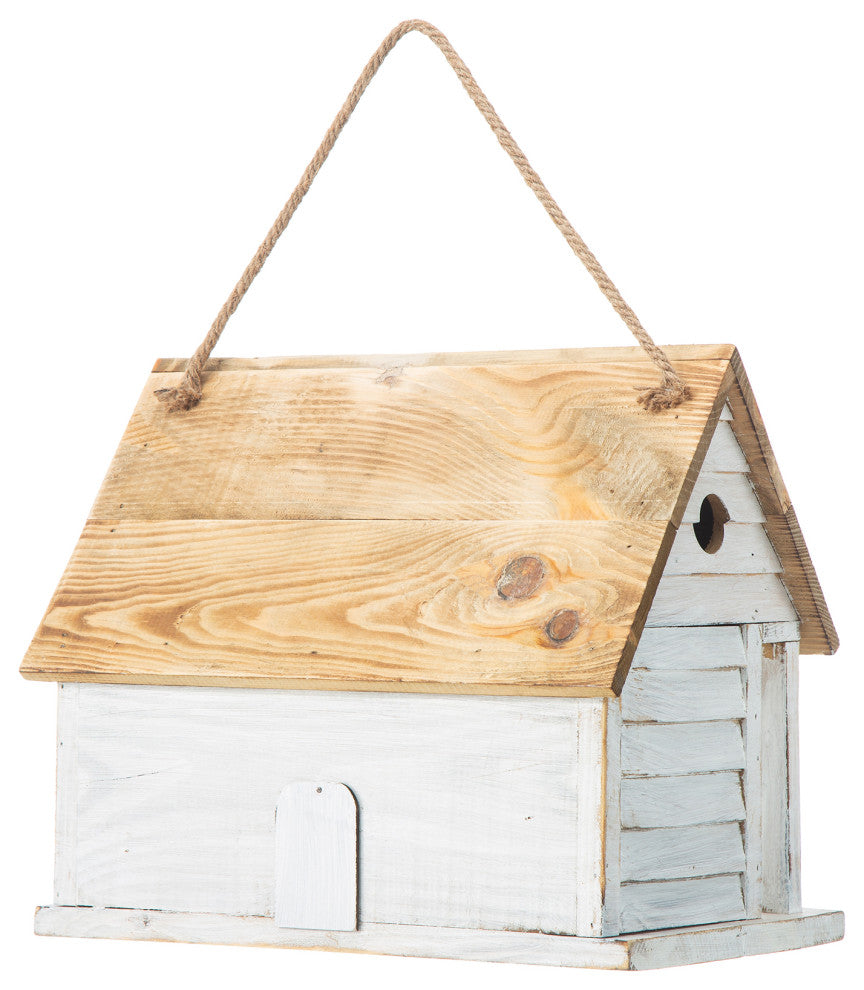 White Distressed Solid Wood Cottage Birdhouse