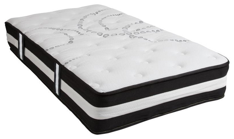 14" Metal Platform Bed Frame, 12" Pocket Spring Mattress & Memory Foam Topper, Black, Twin