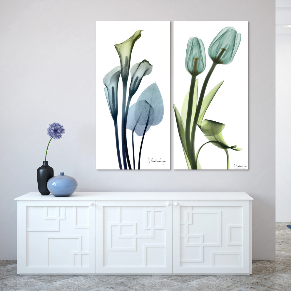 Lily and Blue Tulips Frameless Free Floating Tempered Glass Graphic Wall Art Set