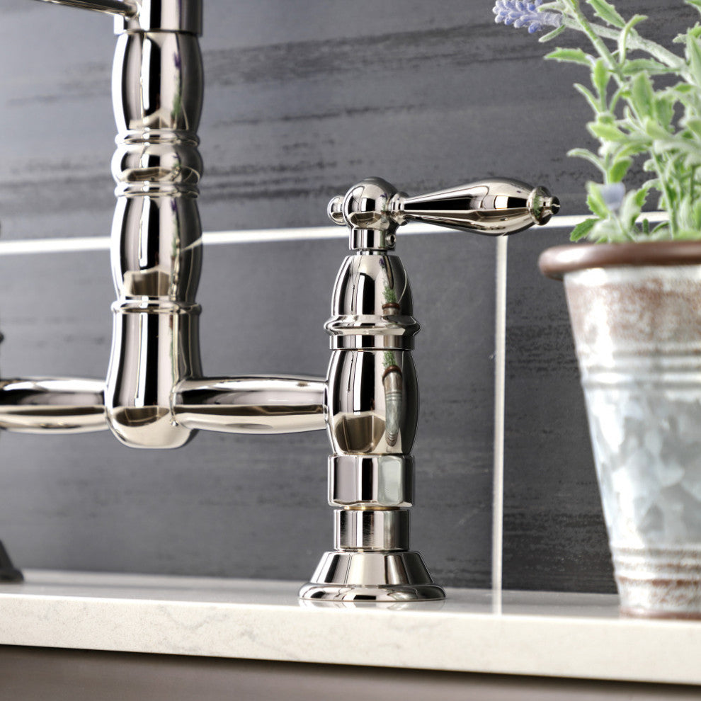 GS1276AL Two-Handle Deck-Mount Pull-Down Sprayer Kitchen Faucet, Polished Nickel