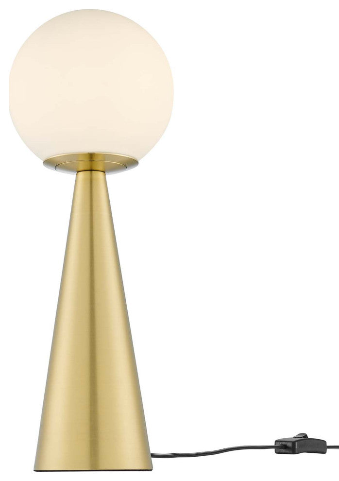 Apex Glass Globe Glass Table Lamp, White Satin Brass