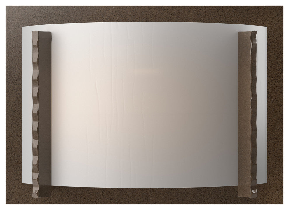 Forged Vertical Bars Sconce, Bronze Finish, White Art Glass