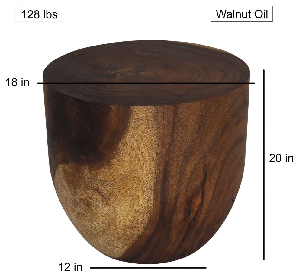Haussmann Wood Oval Drum Table 20 in Diameter x 18 in High Walnut Oil