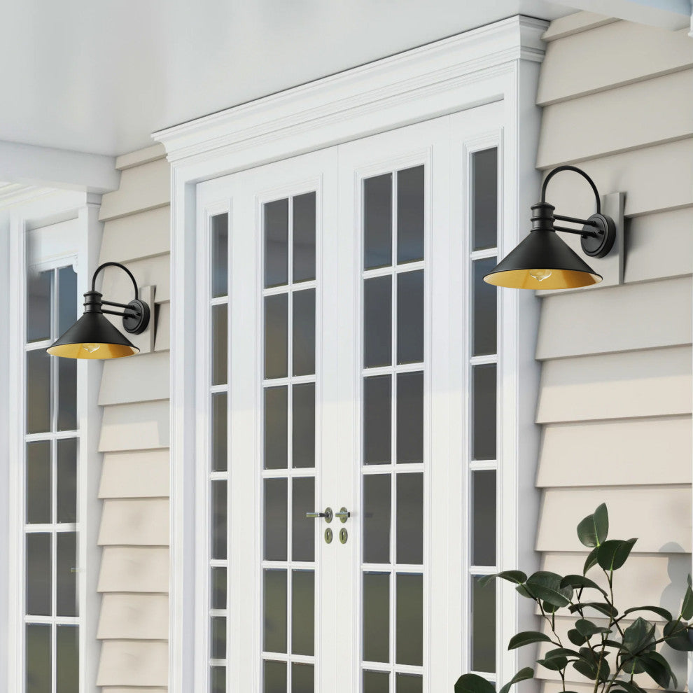 Farmhouse Black 1-Light Gooseneck Wall Sconce With Cone Metal Shade