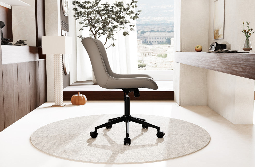 Younike Armless Upholstered Faux Leather Rolling Office Chair, Khaki
