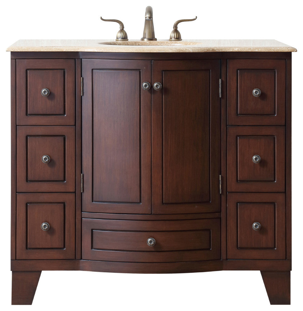 Alandra 40" Dark Cherry Single Sink Bathroom Vanity, Travertine Marble Top