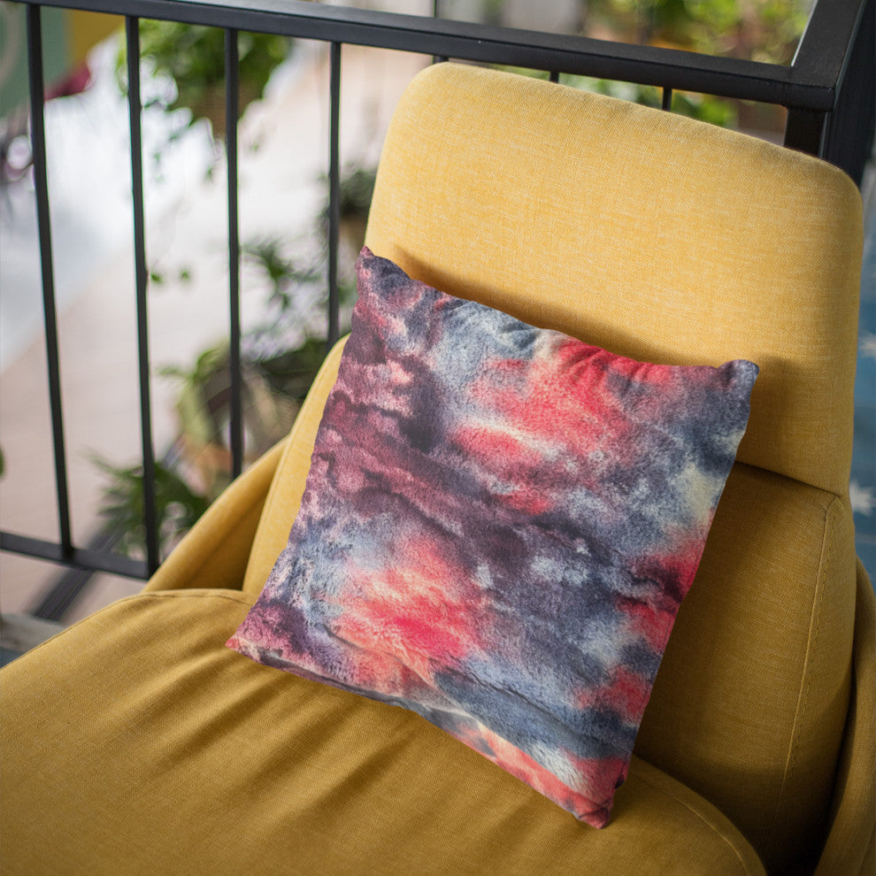 Plutus Blue Red White Fureal Faux Fur Throw Pillow, 24" x 24"