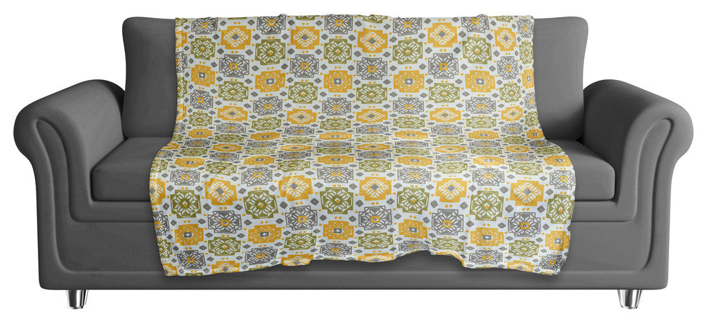 Square Flowers in Yellow Fleece Blanket