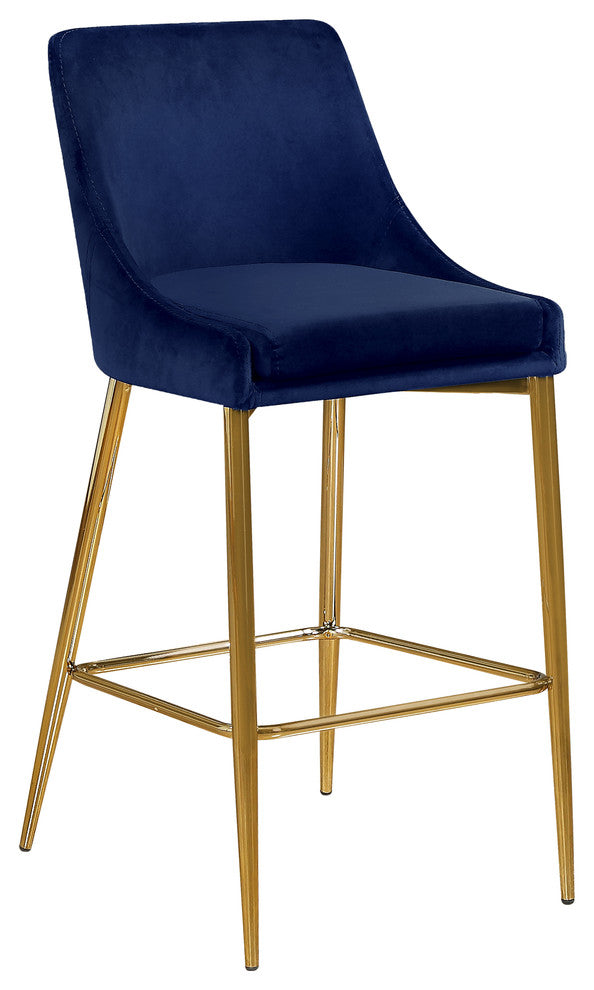 Karina Velvet Stool (Set of 2), Navy, Gold Base