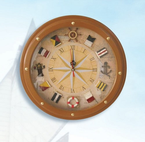 Compass Rose and Nautical Flag Clock