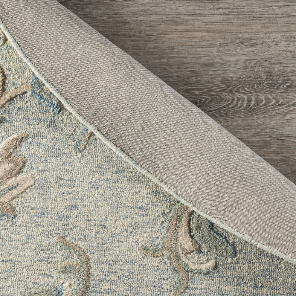 7' Blue And Ivory Round Wool Hand Tufted Area Rug