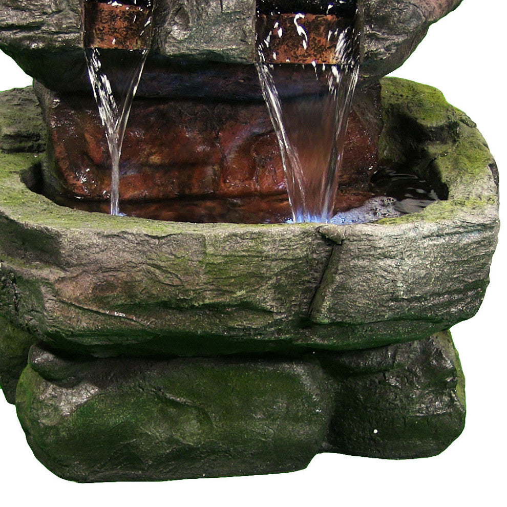Sunnydaze Outdoor Electric Tiered Stone Waterfall With LED Lights, 23"